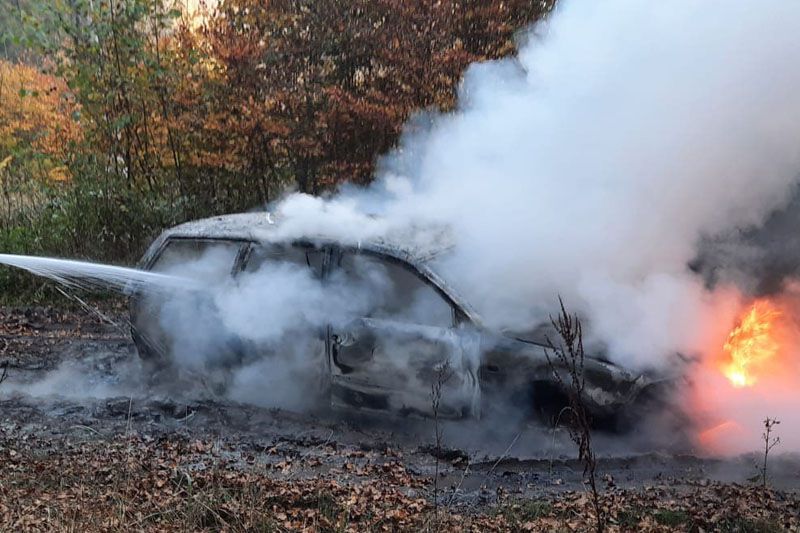 W lesie spłonęło auto